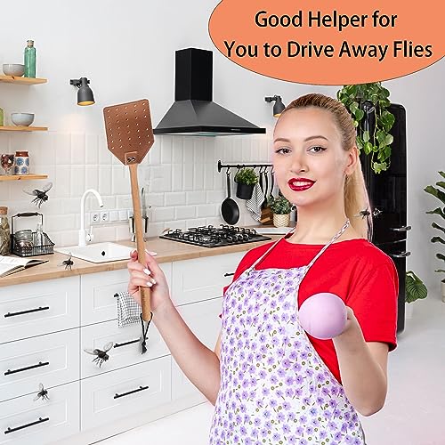 DEBETOOL Fly Swatter Set - 2 Pack Wooden Leather Fly Swatter with Hanging Rope, Heavy Duty Fly Swatter for Indoors and Outdoors (2 Brown)