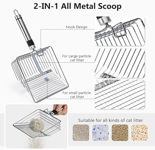 Stainless Steel Cat Litter Box, Extra Large Litter Boxes for Big Cats, XL Metal Cat Litter Box with Lid, Anti-Urine Leakage, Non-Sticky, Include Cat Mat and Litter Scoop