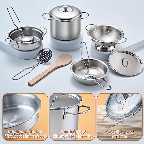 Pretend Play Accessories - 52pc Kids Kitchen Playset with Play Food, Stainless Steel Cookware, Toys Pots and Pans, Toddler Kitchen Set with Cuttable Toy Food - Boys and Girls Gift