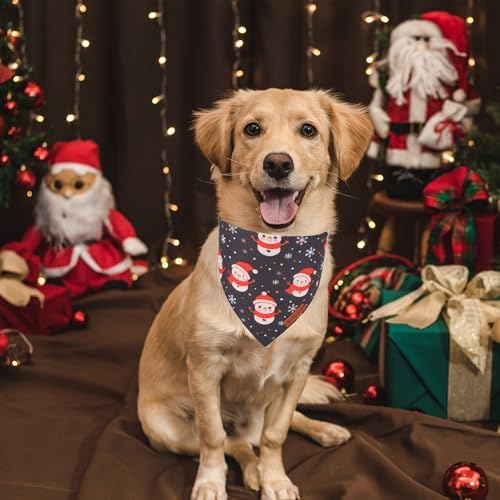 ADOGGYGO Christmas Dog Bandanas 2 Pack, Reversible Triangle Santa Snowman Dog Xmas Scarf, Adjustable Fit Christmas Bandanas Medium Large Dogs Pets (Large, Christmas)