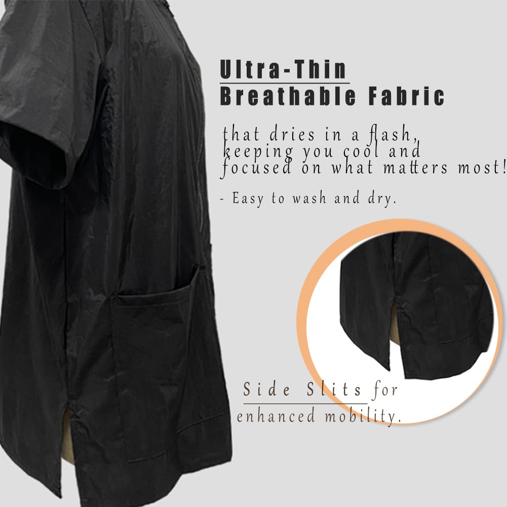 Dog Grooming Smock for Men Women, Anti-Static Smock for Pet Shop Dog Cat Grooming Bathing, Short Sleeves, Water Resistant and Hair Proof, (Solid Black L)