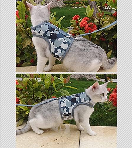 Cat Harness and Leash for Walking Escape Proof, Adjustable Cat Vest Harness, Padded Stylish Cat Walking Jackets, Grey Camo, X-Small