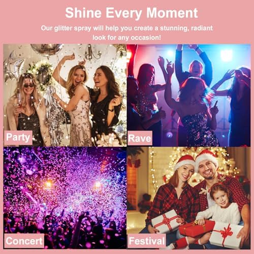 Boko Body Glitter Spray, 60ML Holographic Silver Glitter Spray for Body Hair Clothes, Quick-Drying and Long-Lasting Glitter Hairspray Body Shiny Spray for Mardi Gras Concert Party Rave Accessories