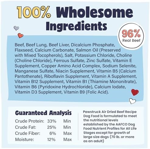 Pawstruck All Natural Air Dried Dog Food with Real Beef, Grain-Free, Made in USA, Non-GMO & Vet Recommended, High Protein Limited Ingredient Full-Feed for All Breeds & Ages, 2lb Bag