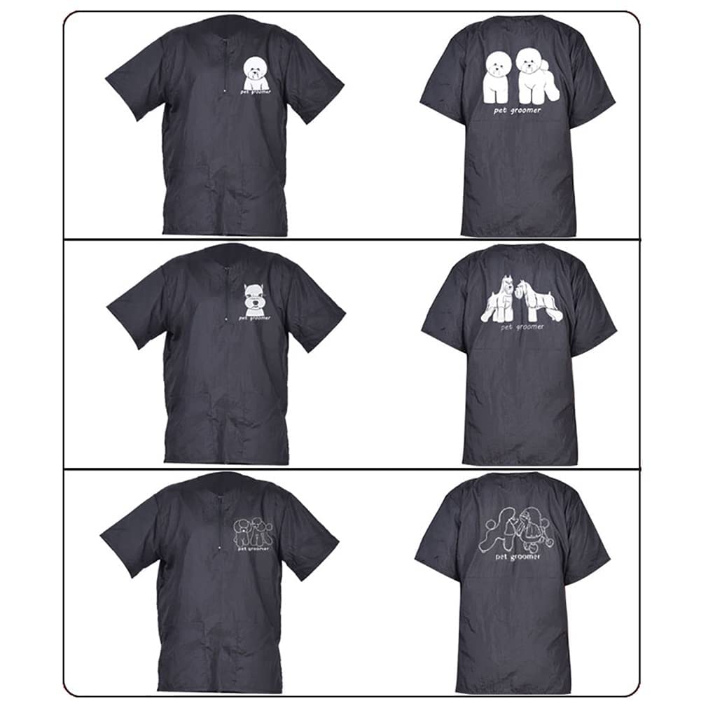 WAYUTO Short Sleeves Pet Grooming Smock with Zipper Dog Grooming Work Clothes with 2 Pockets Pet Grooming Shirt Dog Grooming Workwear for Pet Shop Men Women Bichon Medium