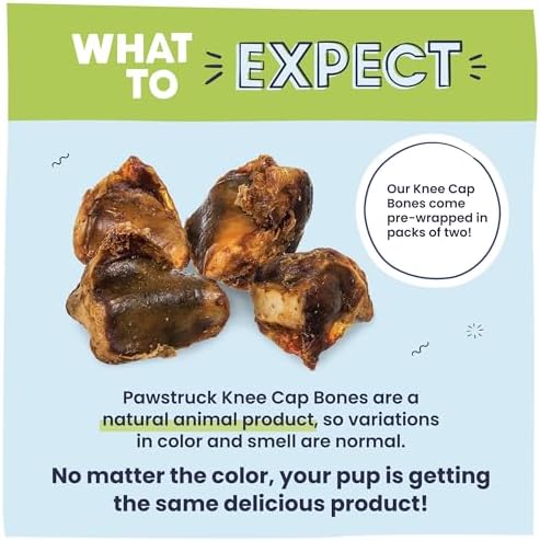 Pawstruck Natural Knee Cap Dog Bones - Treats for Aggressive Chewers, Low Fat & High Protein Chews, Beef Flavor, Long-Lasting Rawhide Alternatives - 10 Pack, Packaging May Vary
