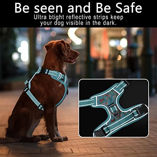 Timos No Pull Dog Harness,NO Need Go Over Dogs Head 3 Snap Buckles Reflective Oxford No Choke Puppy Harness with Front & Back 2 Metal Leash Clips Soft Padded Vest Harnesses for Small Medium Large Dogs