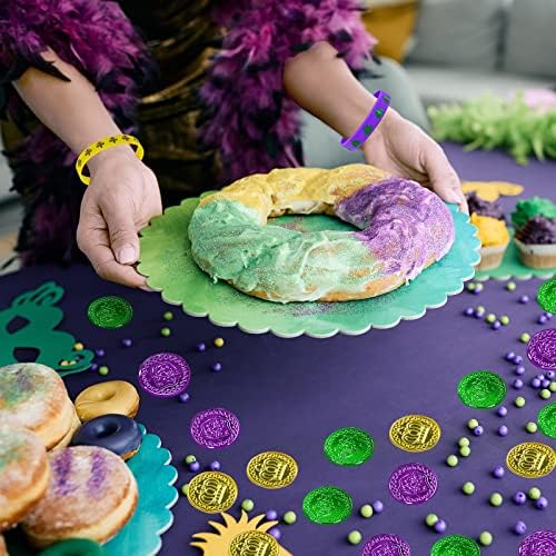 Winlyn 144 Pcs Mardi Gras Party Accessories Set Bulk Mardi Gras Bead Necklaces Masquerade Mardi Gras Coins Temporary Tattoos Rubber Bracelets for Mardi Gras Parade Masquerade Party Décoration