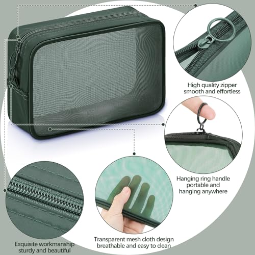 Weewooday 4 Pcs Mesh Makeup Bag Mesh Cosmetic Bag Travel Toiletry Pouch with Zipper Mini Portable Makeup Cosmetic Toiletry Purse for Daily Accessories (White,Small)(Small, Large, Medium,Olive Green)