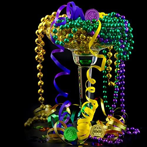 Winlyn 144 Pcs Mardi Gras Party Accessories Set Bulk Mardi Gras Bead Necklaces Masquerade Mardi Gras Coins Temporary Tattoos Rubber Bracelets for Mardi Gras Parade Masquerade Party Décoration