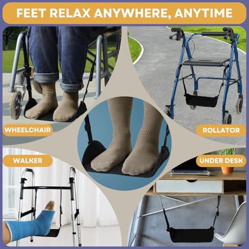 Wheelchair Foot Rest Hammock, Wheel Chair Leg Rest w/Rigid Base, Foot Sling for Footrest Replacement Adjustable Height, Anti Clash Leg Support Hammock for Rollator, Wheelchair Accessories
