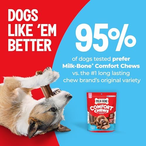 Milk-Bone Comfort Chews, Rawhide Free Dog Treats with Unique Chewy Texture and Real Beef, 9 Chews (Pack of 4), Easy on Digestive System