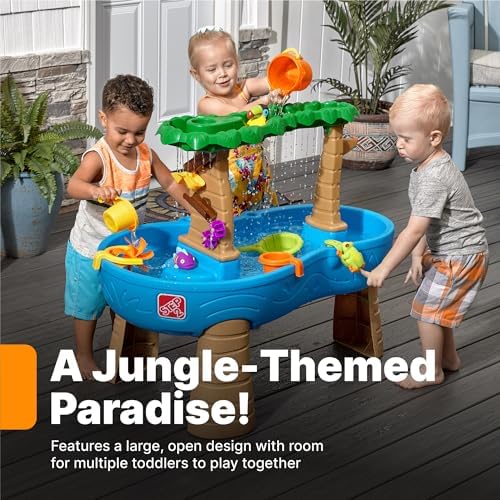 Step2 Tropical Rainforest Water Table, Kids Water and Sand Activity Sensory Playset, Summer Outdoor Toys, 13 Piece Water Toy Accessories, For Toddlers 1.5+ Years Old, Blue & Brown