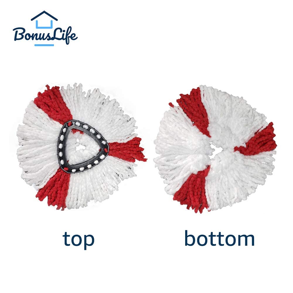 BonusLife Spin Mop Head, Base, Handle Replacement Part Set for Oceda EasyWring Spin Mop 1-Tank System Only, 1 Handle, 1 Triangle Base Cover, 4 Refills