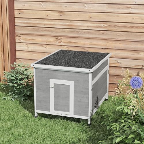 PawHut Duck Coop, Wooden Chicken House Rabbit Hutch with Openable Roof, Removable Floor, Double Doors, Ramp, Duck House for 3-6 Chickens, Geese, 30" x 38" x 30"