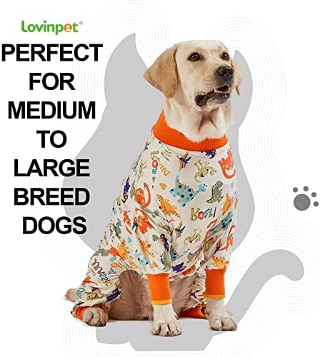 LovinPet Dog Onesie, Large Dog Pajamas, Anti-Licking, Post-Surgery Recovery Clothes, Lightweight Stretch Jersey Knit Jurassic Blue Prints - UV Protection/3XL
