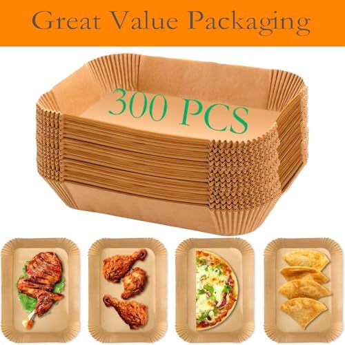 300 PCS Air Fryer Liners Disposable, 8.1 * 5.1 inch Air Fryer Paper Fit 2-Basket 8-10QT Ninja Dual, Food Grade Air Fryer Accessories Baking Paper for Ninja DZ201,DZ401,DZ550,SL401