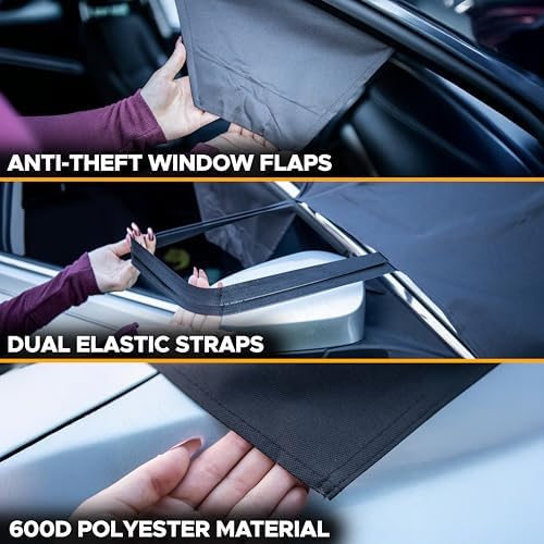 EcoNour Windshield Cover for Ice and Snow | Heavy Duty 600D Oxford Fabric | Windshield Protector for Cars, SUVs, Trucks | Secure Fit Waterproof Frost Cover | Winter Car Accessories | Medium (69"x42")
