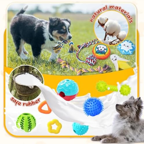 KIPRITII Puppy Toys for Teething - 39 Pack Exclusive Puppy Chew Toys with Rope, Dog Treat Balls & Bottle Holder