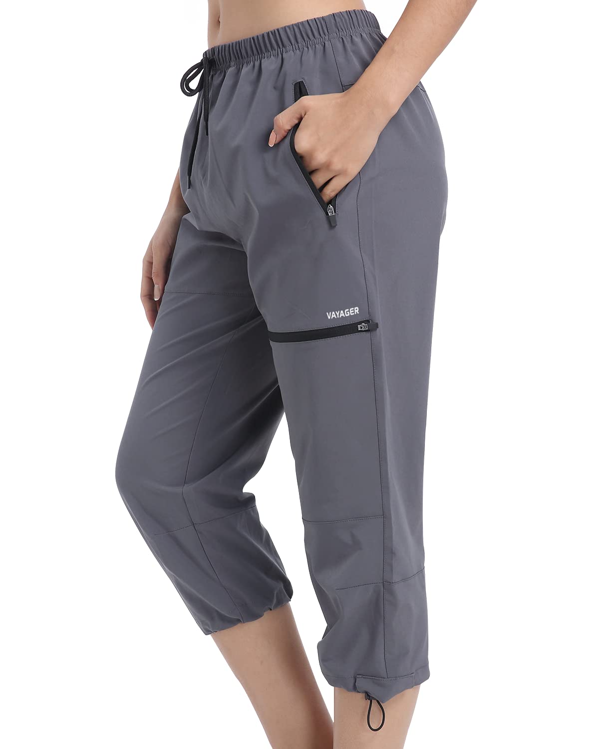 VAYAGER Sports Women's Outdoor Hiking Capri Pants Loose-Fit Lightweight with Zipper Pockets Grey