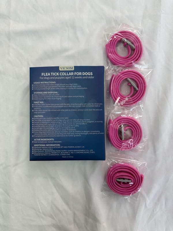 4 Pack Flea Collar for Dogs, Flea and Tick Collars for Dogs, 32 Months Flea and Tick Prevention for Dog, Dog Flea and Tick Treatment, Water-Resistant & Adjustable Flea Collar - Pink