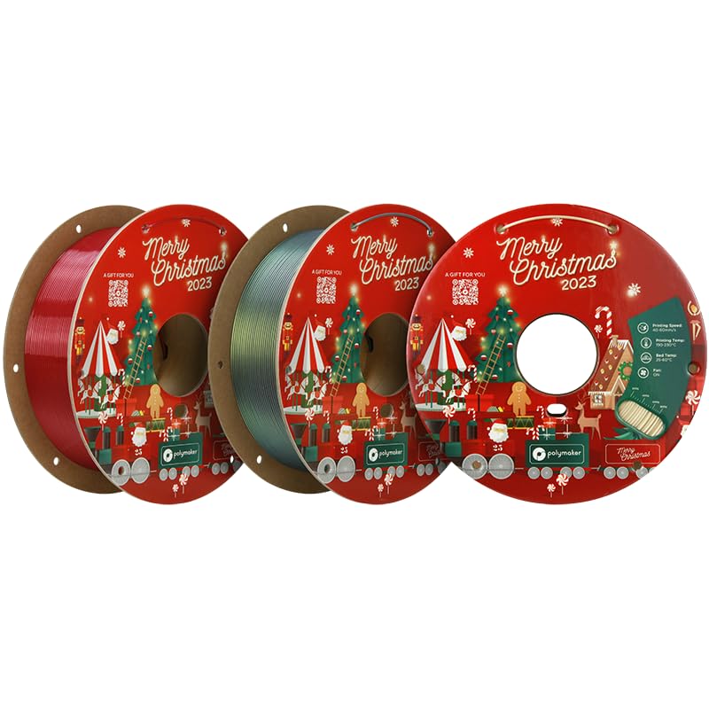 Polymaker PLA Filament 1.75mm Limited Edition 2023 Christmas Bundle, 3x1kg Silk PLA 3D Printer Filament, Print Some Christmas Gifts and Decorations (Velvet Red, Cometβs Green, Champagne Gold)