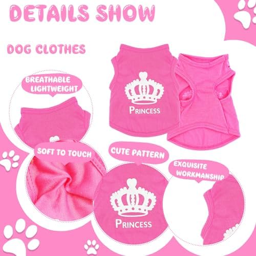 4 Pieces Dog Clothes for Small Dogs Girl Summer Soft Puppy Clothes Cute Chihuahua Teacup Dog Clothes Female Dog Shirts Breathable Pet Clothing Pink Girl Dog Clothes (XX-Small)