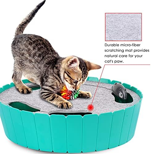 Pawaboo Interactive Cat Toy with Running Mouse, Electronic Motion Cat Toy Automatic Teaser for Indoor Cats, Pop and Play Hide Seek Cat Toy Hunting Mouse for Pet Cat Kitten Play Fun Exercise, Lake Blue
