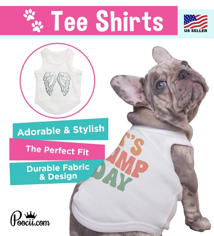 Poocii Cute Dog Clothes, Ribbed Tank Top T Shirt for Small, Medium or Large Pets, Breathable & Soft Cotton Blend (White, Reflective Angel, XXS)