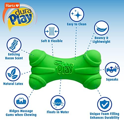 Hartz DuraPlay Bone Squeaky Latex Dog Toy for Medium Breeds, 3 Pack