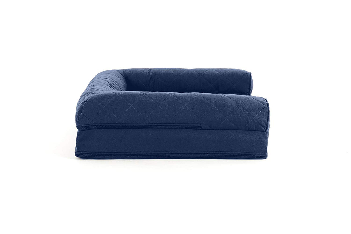 Furhaven Cooling Gel Dog Bed for Medium/Small Dogs w/ Removable Bolsters & Washable Cover, For Dogs Up to 35 lbs - Quilted Sofa - Navy (Blue), Medium