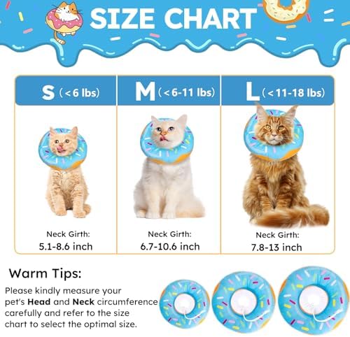 Cat Cone Collar Soft, Cat Recovery Collar for Wound Healing Cute Donut Adjustable Kitten Cones to Stop Licking Comfortable Lightweight Neck Elizabethan Collars for Cats Kittens After Surgery