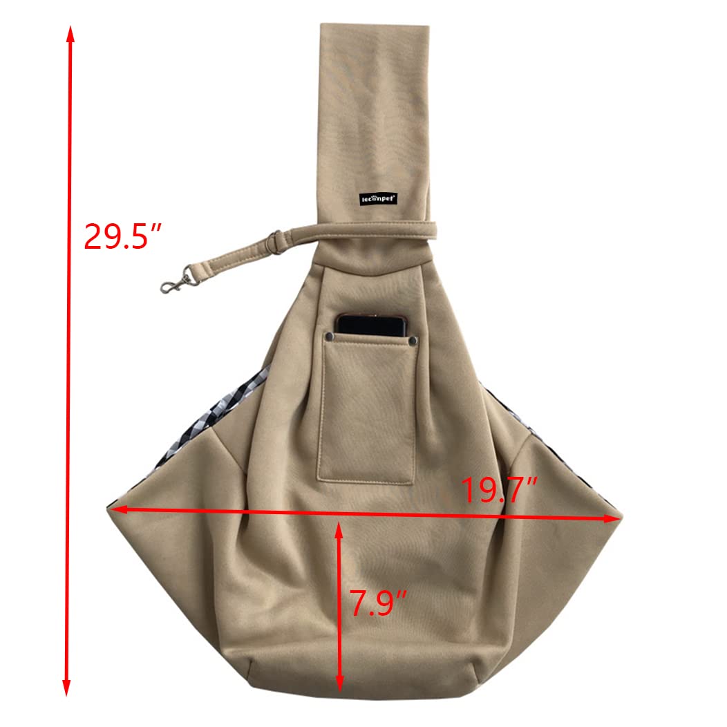 Leconpet Dog Sling Carrier Shoulder Bag for Pets with Mobile Phone Pocket Safety Buckle Security Lock, Suitable for Puppy, Small Dogs, and Cats for Outdoor Travel (Khaki)