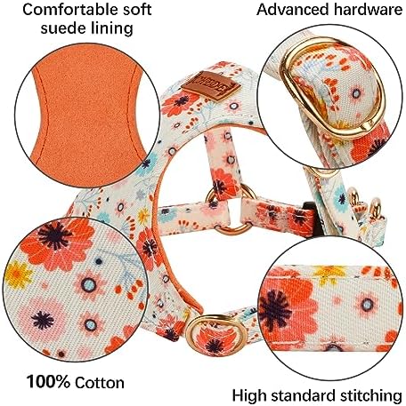 CHEDE No Pull Floral Pattern Dog Harness- Lightweight and Soft Dog Harness, Adjustable Small Dog Harness and Leash Set, with Dog Leash, Suitable for Puppy Small and Medium-Sized Dog