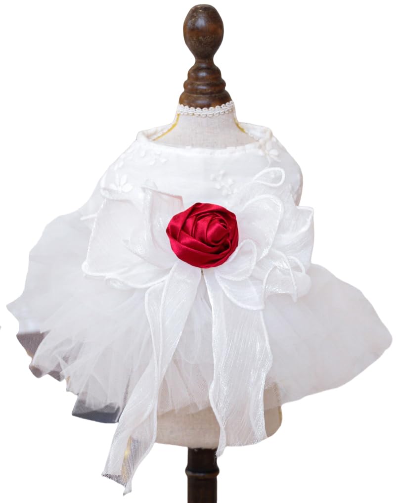 Furbabycare Autumn Winter Fashion Sweet Puppy Dog Blingbling Princess Skirt Dress for Small, Extra Small Dogs - White, Floral, Polyester Blend, XS (Chest:11.0" Body Length:7.0")