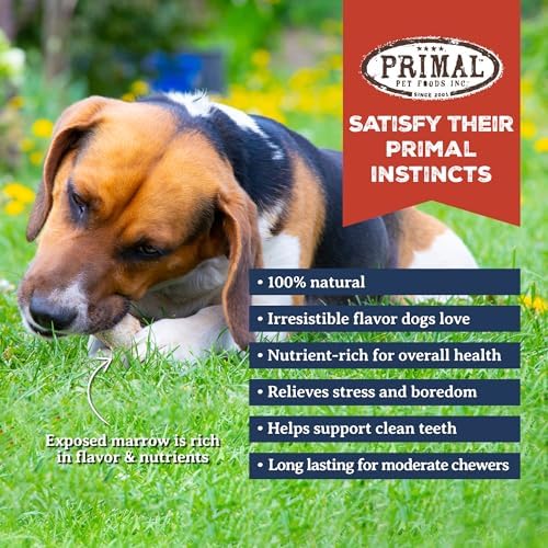 Primal Antlers for Dogs, Grade A Split Stag Antlers for Medium Canines 15-30 lb, Natural Chews for Aggressive Chewers, Naturally Shed, Long Lasting Dog Bones, 1 ct