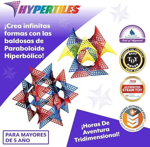 HyperTiles Hyperbolic Building Toy - 3" x 3" STEM Educational 3-Dimensional Adventure: 48 Tiles & 80 Connectors for Logic & Creativity - Infinite Shapes that Flex and Hinge - by Fun In Motion Toys