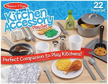 Melissa & Doug 22-Piece Play Kitchen Accessories Set - Utensils, Pot, Pans, and More , White