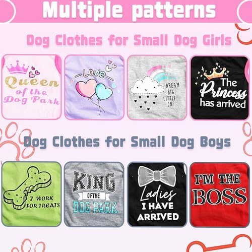 4 Pieces Dog Clothes for Small Dogs Girl Boy Summer Puppy Clothes for Chihuahua Yorkie Soft Cute Pattern Dog Shirt Spring Pet Cat Clothing Pink Rose Red Green XXS~M (Pink,Rose,Black,Grey, Medium)