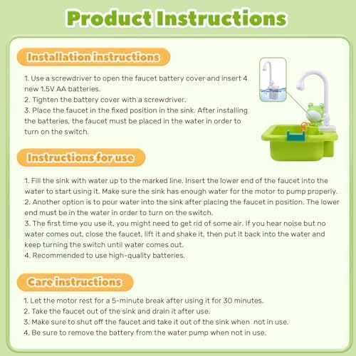 CUTE STONE Play Sink with Running Water, Kitchen Sink Toys with Upgraded Electric Faucet, Play Kitchen Toy Accessories, Pool Floating Fishing Toys for Water Play, Kids Role Play Dishwasher Toy