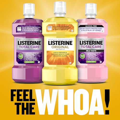Listerine Original Antiseptic Oral Care Mouthwash to Kill 99% of Germs That Cause Bad Breath, Plaque and Gingivitis, ADA-Accepted Mouthwash, Original Flavored Oral Rinse, Twin Pack, 2 x 1 L