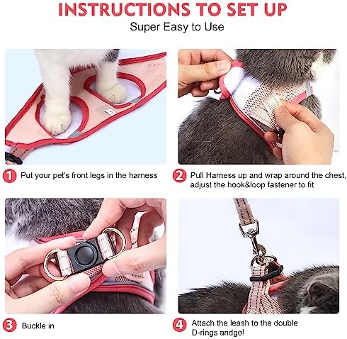 Cat Harness and Leash Set, Soft and Breathable Vest with Reflective Strip, Escape Proof Kitten Harness, Easy to Wear for Cats Walking and Traveling (Black, M)