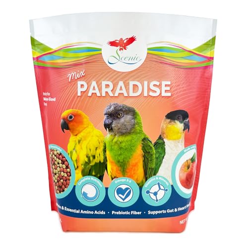 Scenic Mix Paradise Medium Parrot Food - 3.5 lb Bag - 1/4" Bird Pellets - Complete Nutrition for Sun Conures, Pionus, Senegals, Caiques & More