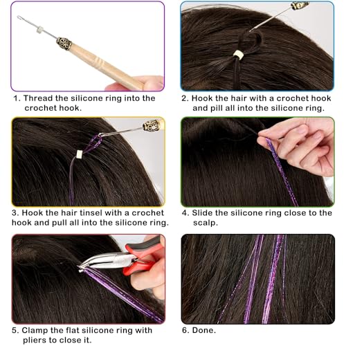Hair Tinsel Kit (48 Inch,18 Colors, 4320 strands), Tinsel Hair Extensions with Tools, Heat Resistant Fairy Hair Tinsel Kit for Women Hair Accessories