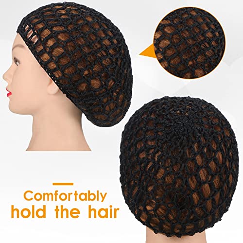 4 Pieces Mesh Crochet Hair Net Rayon Knit Snood Hat Thick Short Women Hairnet Snoods Cover Ornament for Sleeping (Black, Gray)