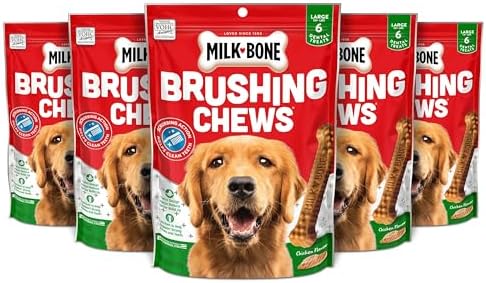 Milk-Bone Original Brushing Chews, 6 Large Daily Dental Dog Treats (Pack of 5) Scrubbing Action Helps Clean Teeth