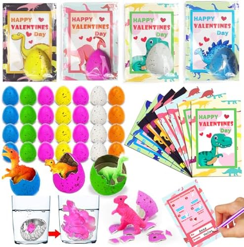 30 Pack Valentines Day Gifts for Kids Boys, Dinosaur Egg Hatching with Valentines Cards for Kids Classroom Class Exchange School Prizes Toddler Girls Boys Funny Dino Valentines Cards Party Favors Gift