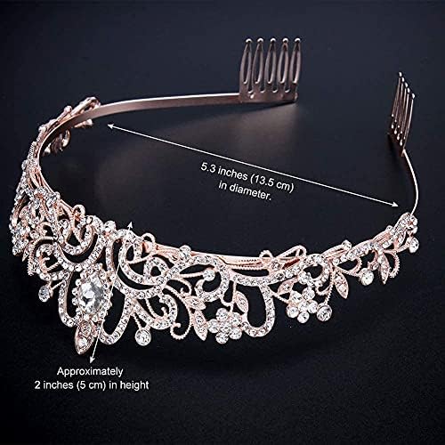 COCIDE Tiara Crystal Crowns Princess Rhinestone Crown with Combs Bride Headbands Bridal Wedding Prom Birthday Party Hair Accessories Jewelry for Women Girls (Rose Gold)