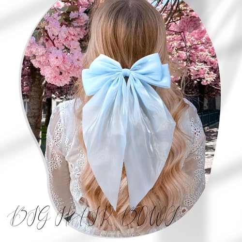 10 PCS Big Hair Bows for Women Girls,TOKUFAGU Large Hair Ribbon Bow Barrette Clips for Girls,Hair Bows with Long Tail Vintage French Hair Accessories for Women (Polished satin surface)