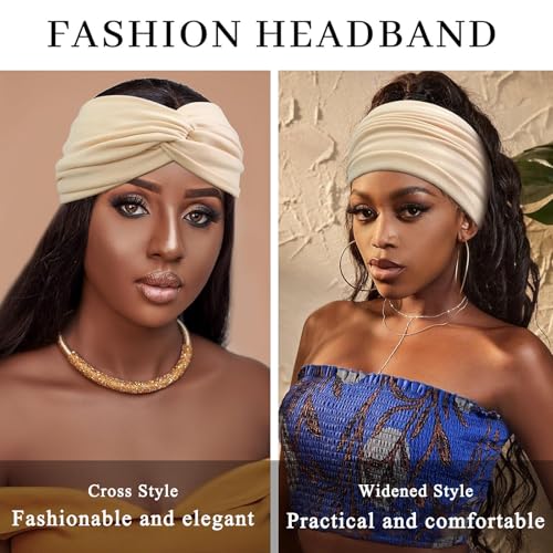 Wide Headbands for Women Knotted No Slip Head Bands Soft Turban Headband Hair Accessories Boho African Solid Color Head Wraps for Women Yoga Workout Pack of 6(Brown)